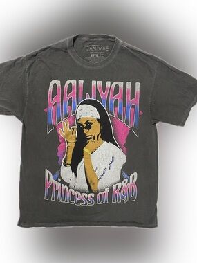 Aaliyah Princess of R&B Graphic Tee - Black with Pink & Purple Print